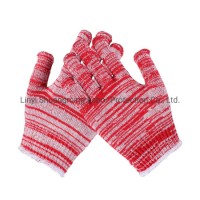 White and Red Mixed Poly Cotton Yarn Knitted Gloves