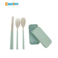CL1Y-CP005 Comlom Folding Wheat Straw Spoon Fork Chopsticks Set Portable Flatware Set Traveling Camp