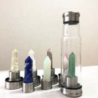 2020 New Arrival 550 Ml Stainless Steel Gemstone Infused Energy Glass Crystal Water Bottles with Cus