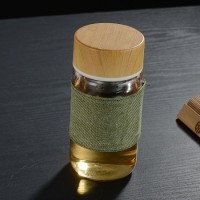 Glass Water Bottle Coffee Mug BPA Free Leak Proof Tea Infuser Glass Bottle with Bamboo Lid 2019