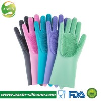 Cleaning Sponge Gloves Silicone Reusable Cleaning Brush Heat Resistant Scrubber Gloves for Housework