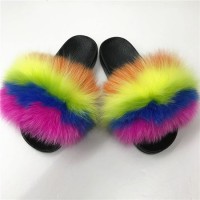 2020 Furry Fashion Fox Fur Slippers Slides for Women