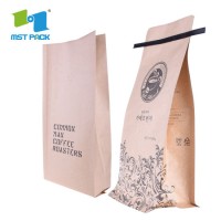 Wholesale Custom Logo Print Flat Bottom Biodegradable Foil Lined Compostable Brown Kraft Paper Tin T