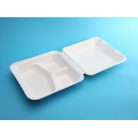 Biodegradable Disposable 8in-3sect. Clamshell Made From Sugarcane Pulp
