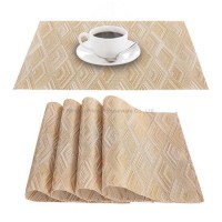 Heat Resistant Gold Placemats for Dining Table Crossweave Woven Vinyl Washable Kitchen Table for Din