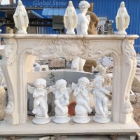 Hand Carved Beige Marble Fireplace Mantel with French Design (GSMF-602)