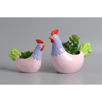 Colorful Glazed Chicken Shape Ceramic Pot with Plant Home Decor
