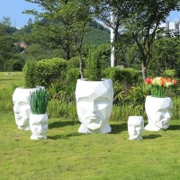H108 Fiberglass Man Face Shape Flower Pot Outdoor Modern Vase Decorative Large Country Style Plant V