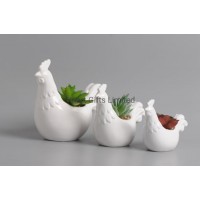 Hot Sale White Ceramic Glazed Chicken Shape Pot with Succulent