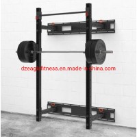 Wall Mount Foldable Power Squat Rack with Accessories Pull up Bar and J-Cups Weightlifting Equipment
