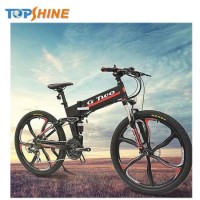 26" 21 Speed Full Suspension Folding Mountain Electric Bike with Speedmeter Remote Disable Moto