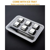Stainless Steel Pack of 8 Reusable Ice Cubes Chilling Stones with Tongs & Freezer Storage Tray for W