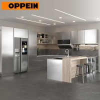 Oppein Ultra Modern Intelligent Silver Laminate Fitted Kitchen Cabinets