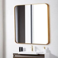 Gold Round Square Aluminum Alloy Silver Glass Bathroom Framed Mirror