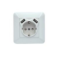 80*80mm Dual Port 2.4A USB Charger Schuko/Euro Bevelled Wall Switch Socket