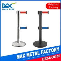 Outdoor Queue Line Isolation Barrier Stainless Steel/Iron Double Retractable Belt Stanchion for Soci