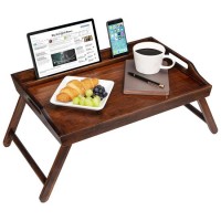 Bamboo Laptop Table Bed Tray with Phone Holder Dark Brown