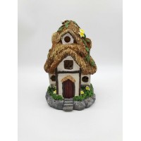 Solar Powered Fairy Yellow Cottage House Ornament Hand Paint Outdoor Figurines Gardening Decoration