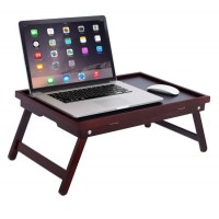 Breakfast Tray Table with Folding Legs Bamboo Laptop Bed Tray Table Adjustable Laptop Stand Black