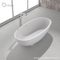White Acrylic Oval Center Drain Freestanding Bathtub