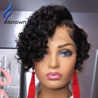 Alicrown Short Curly Pixie Cut Wig for Women 180% Density Brazilian Lace Front Human Hair Wigs Non-R