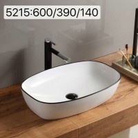5215 Oval Shape White with Black Line Decal Counter Washbasin  Vanity Top Basin