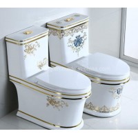 Luxury Western Bathroom Ceramic Gold Toilet S-Trap Wc Toilet for Hotel or Home