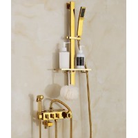 Luxury Golden Wall Mounted Shower Head Mixer Rainfall & Waterfall Shower Faucet with Hand Shower