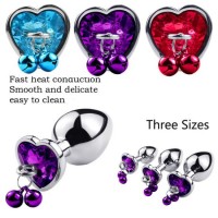 Jewelry Base Anal Plug Stainless Steel Plug with Bell Heart 3 Size Crystal Pendant Prostate Massager