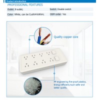 Double Switch 8 Outlet American Extension Electric Socket Power Strip with Overload Protection on Sa