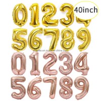 0 to 9 Digital Aluminum Film Balloon 40 Inches Large Gold Silver Rose Aluminum Foil Helium Balloon W