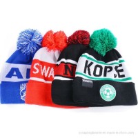 Custom 100%Acrylic Bobble Winter Sport Soccer Football Knitted Hat  Knitted Beanie