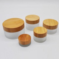 Factory Wholesale Cosmetic Bamboo Jar Clear Frosted Glass Cream Jar 100% Nature Bamboo Wooden Lid Ho