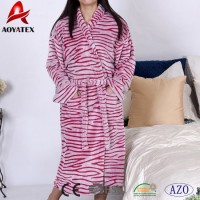 Factory Wholesale Zebra Cut Pattern Flannel Fleece Bathrobe Women Sleepwear
