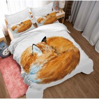 100% Microfiber 3D Lovely Fox Animal Bed Sheet Quilt Cover 3PCS Home Textile
