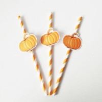 Pumpkin Striped Paper Drinking Straws for Halloween Party Decoration