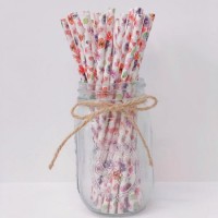 Champagne Cocktail Paper Straws Fashion Flower Printed Party Decoration Paper Drinking Straw