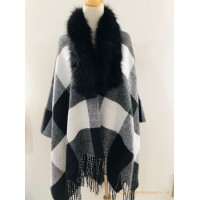 100% Acrylic Woven Scarf Shawls with Faux Fur