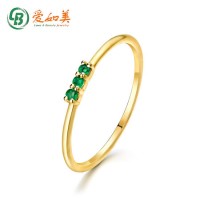 Solid 14K Gold Emerald Ring Women Natural Gemstone Thin Ring