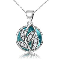 Fine Gift for Women 925 Sterling Silver Green Crystal CZ Pendant Necklaces Jewelry