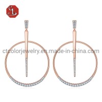 Silver or Brass Jewelry Accessories Metal Round CZ Earring Fashion Jewelry