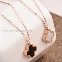 Fashion Two-Sided Colors Clover Pendant Necklace Rose Gold Alloy Necklace