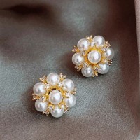 Flower Ball Pearl Earring Ear Stud 18K Gold Plated Imitation Jewelry