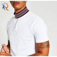 White Slim Fit Half Zip Funnel Neck T-Shirt Men China Rtm-254