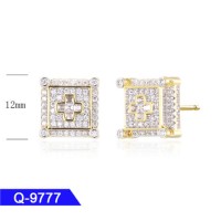 Men's Sterling Silver Jewelry 14 K Gold Plated Diamond Stud Earrings