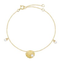 Trendy 14K Gold Freshwater Pearl Bracelet Shell Shape Pure Gold Women Bracelet Designs