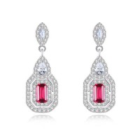 Attractive CZ Jewelry Square Pink S925 Silver Drop Earring