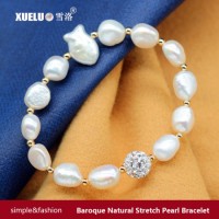 Elastic Charming Natural Real Cultured Freshwater Baroque Pearl Bracelet Jewelry