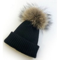 Raccoon Fur Ball for Knit Hat Women Winter with POM