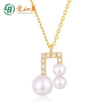 New Arrival 14K 18K Solid Gold Note Shape Necklace Women Freshwater Pearl Necklaces